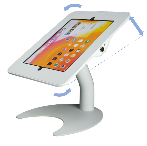 Slim iPad desk stand with pan and tilt hinge